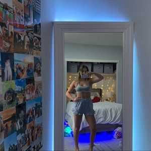 Floral light blue flowy shorts with ruffled hem